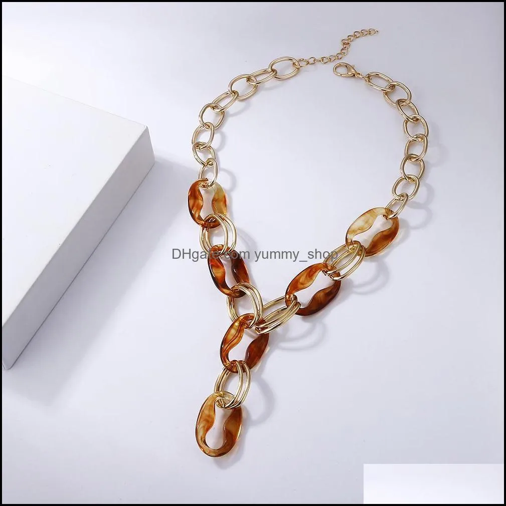 bohemia amber succinite color acrylic link chain choker hip hop gold collar necklace for women gifts friends jewelry party wholesale