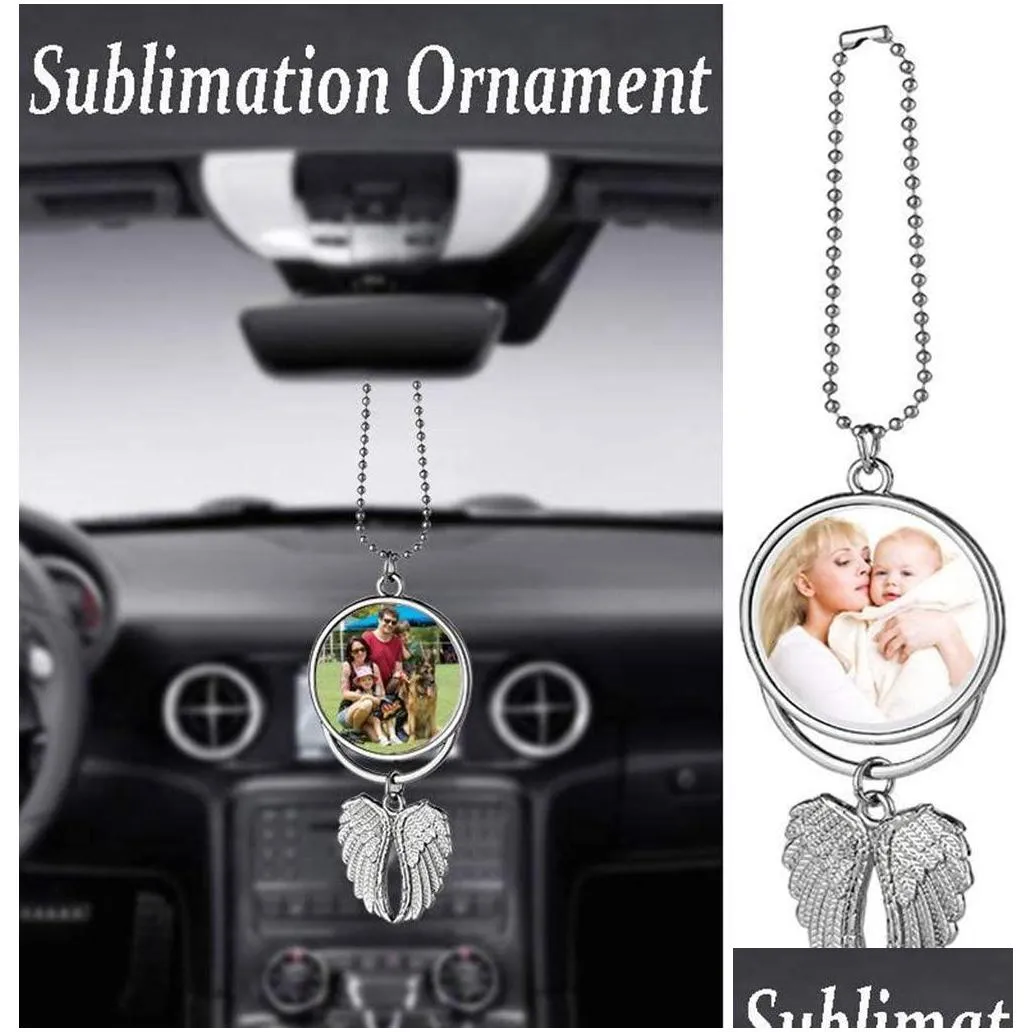 heat sublimation car keychain ornament decorations angel wing shape blank hot transfer printing pendant jewelry making