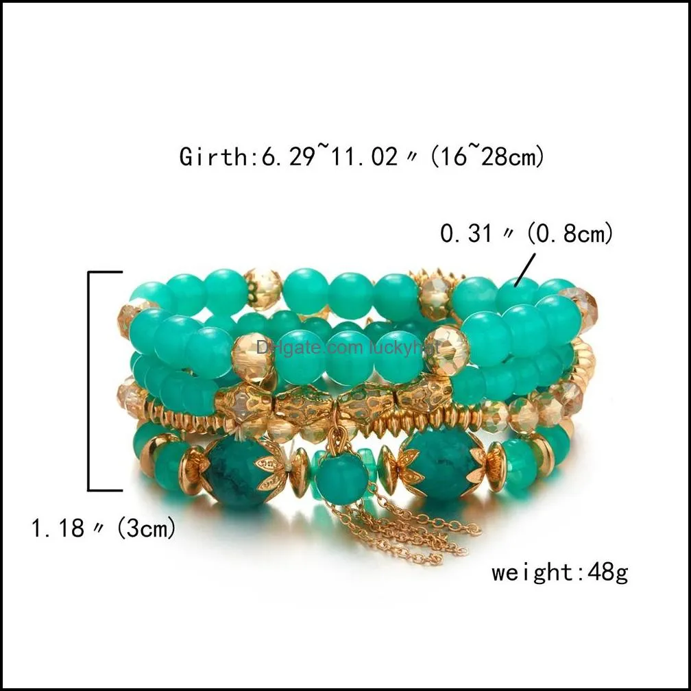 creative charm beaded crystal bracelet 4 pack multilayer beaded bohemian style bracelets wholesale