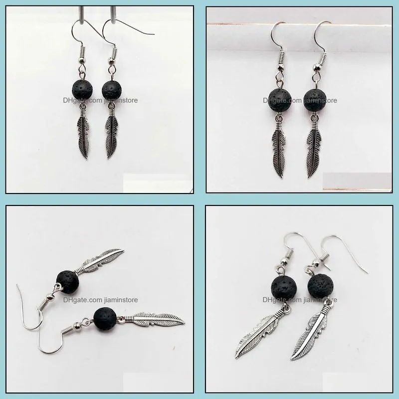 angel wings black lava stone earrings diy aromatherapy  oil diffuser dangle earings jewelry for women