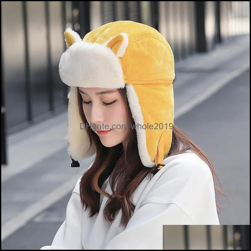 beanie/skull caps 2021 women warm earmuffs thicken earflapped hat winter coldproof cotton cat ears cap russian