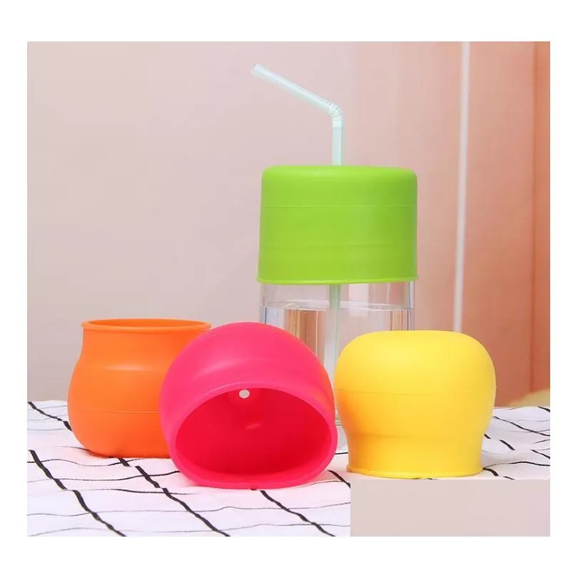 anti spill leakage elasticity silicone straw cup cover baby child drinking water training infant drink cup cover colourful cup lid