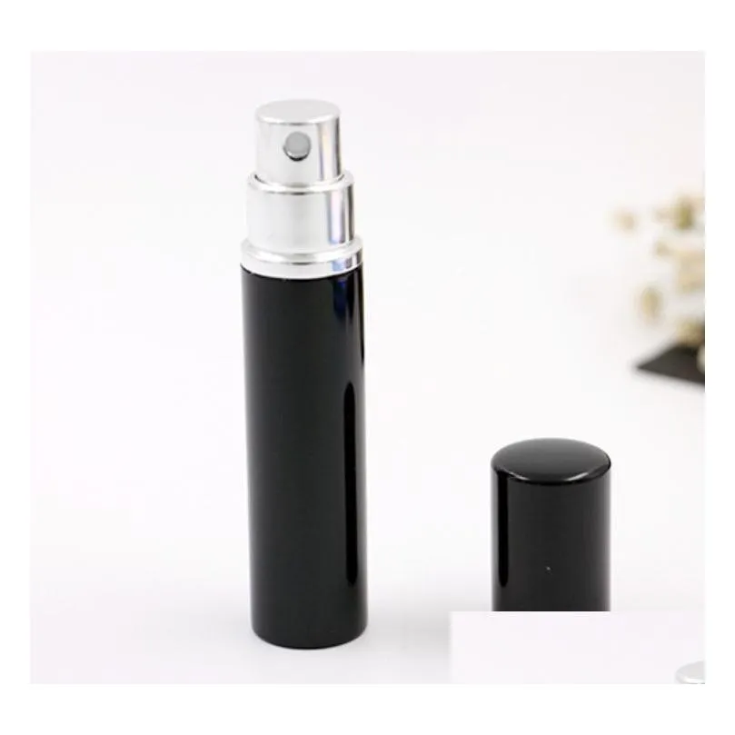 500pcs 7ml perfume bottle aluminum pipe bright bottles atomizer spray travel glass refillable bottle 4 colors black blue rose gold