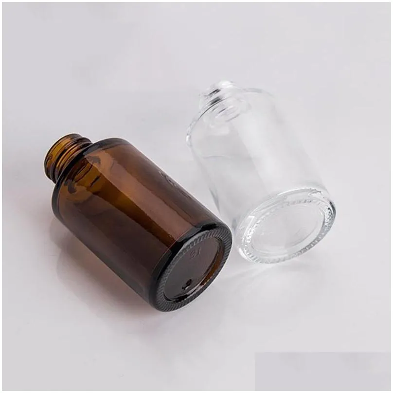 30ml glass bottle flat shoulder frosted/transparent/amber round  oil serum bottles with glasses dropper cosmetic travel