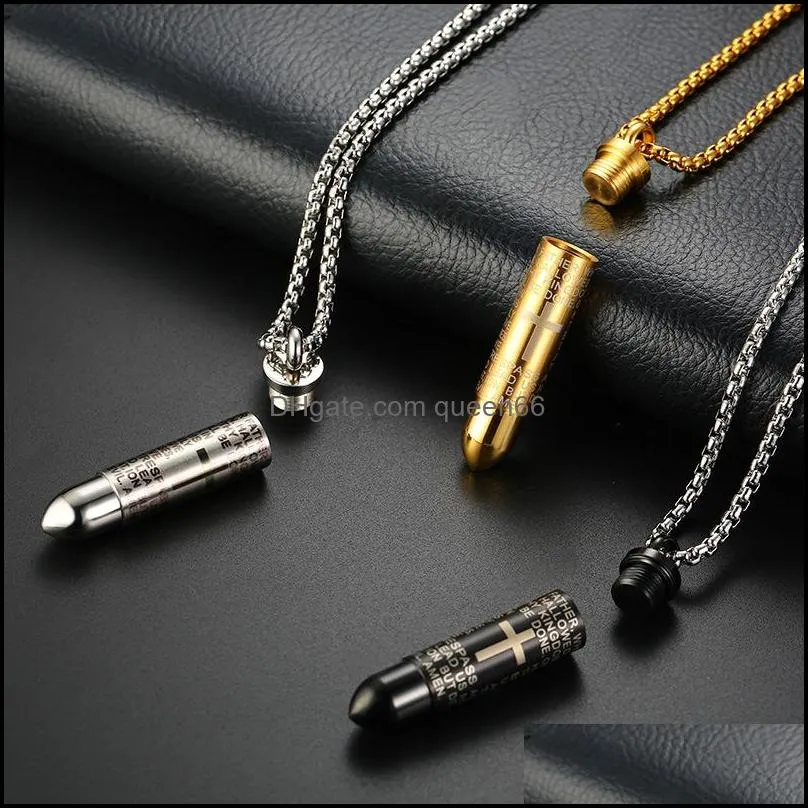 316l stainless steel open bullet pendant necklaces mens cross scripture locket charm gold chains for women hip hop jewelry 5 w2