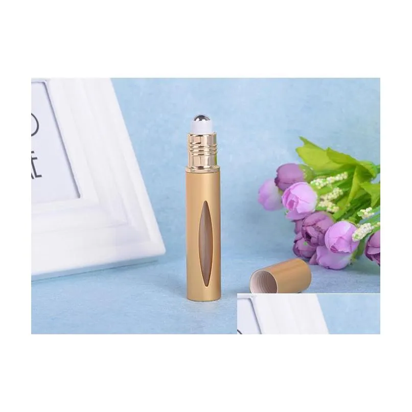 refillable 10ml miini roll on aluminum bottles  oil steel metal roller ball perfume bottle sn1838