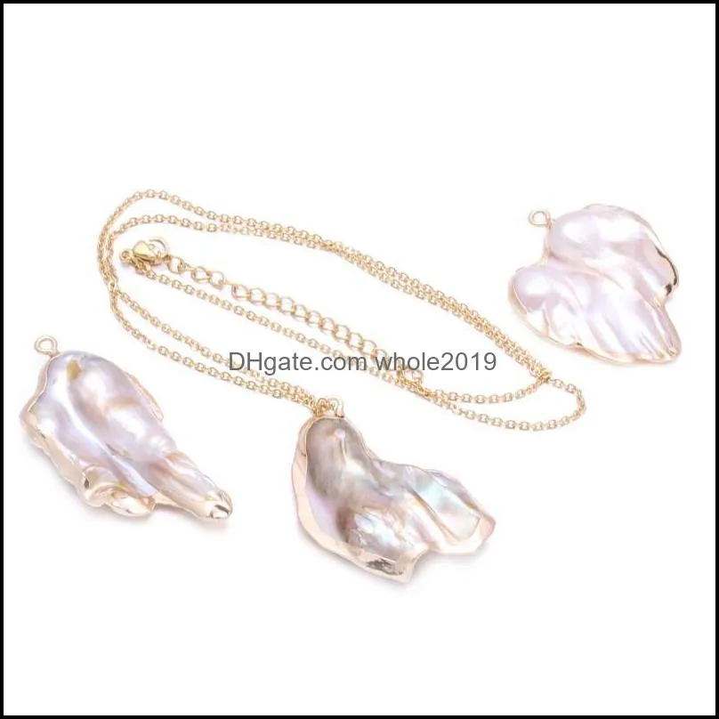 charms natural pearl irregular golden shell pendant fashion jewelry diy necklace making 30x3530x40mm