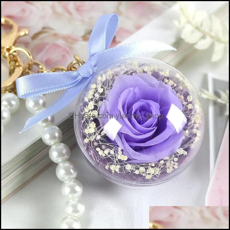 eternal flower keychain clear acrylic ball transparent sphere 5cm rose key ring valentines gift wedding favors rra11097