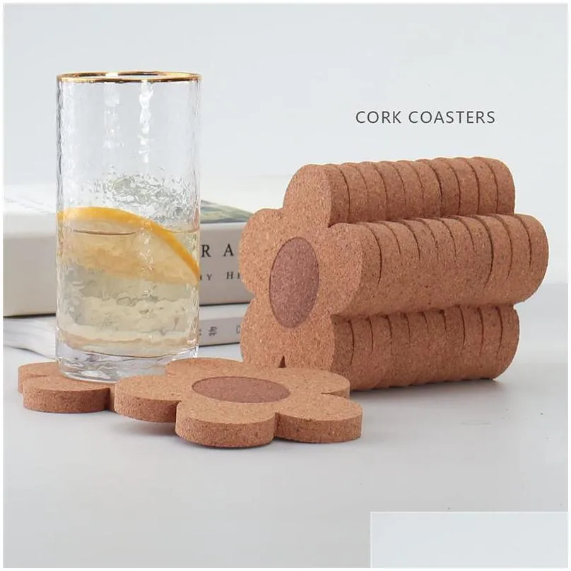 cork coasters drinks reusable coaster natural cork 4 inch flower shape wood coasters cork coasters for desk glass table lx4728