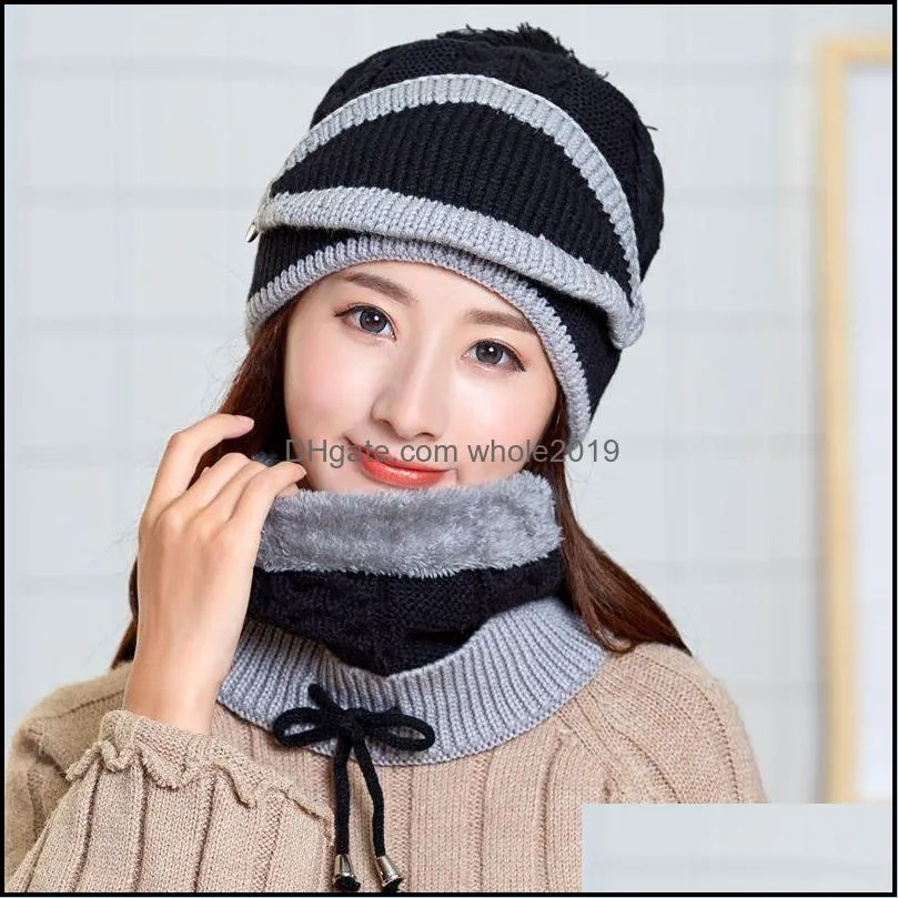 beanie/skull caps 3pcs womens knitted hat scarf neck warmer winter hats for men women skullies beanies warm fleece cap face cover