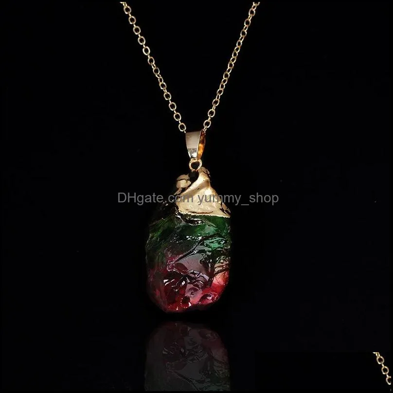 fashion colorful brazilian irregular natural stone quartz crystal pendant necklace for women gold chain necklace jewelry