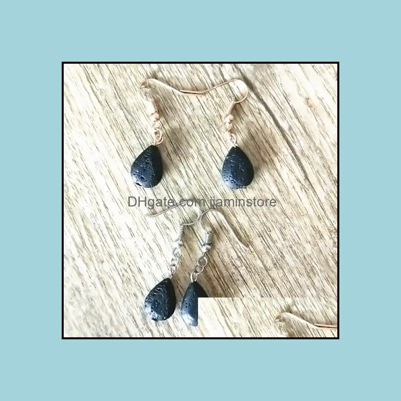 4styles water drop heart black lava stone earrings necklace diy aromatherapy  oil diffuser dangle earings jewelry women