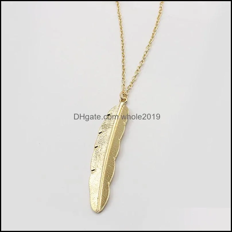 feather pendant necklace long chain necklace