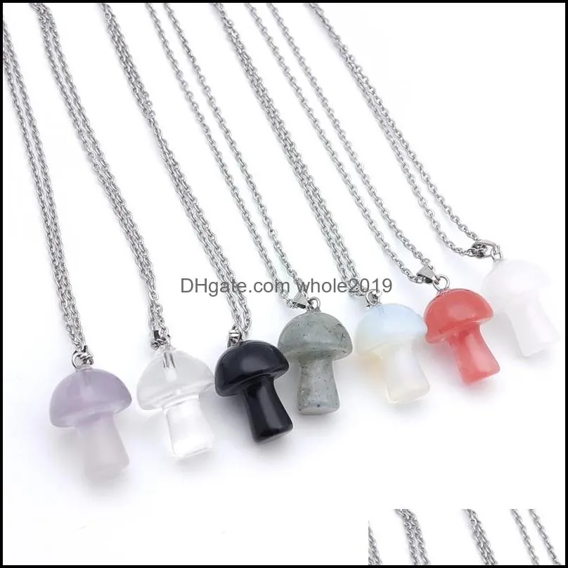 natural stone pendant mushroom crystal necklace amethyst quartz chakra pendulo healing jewelry