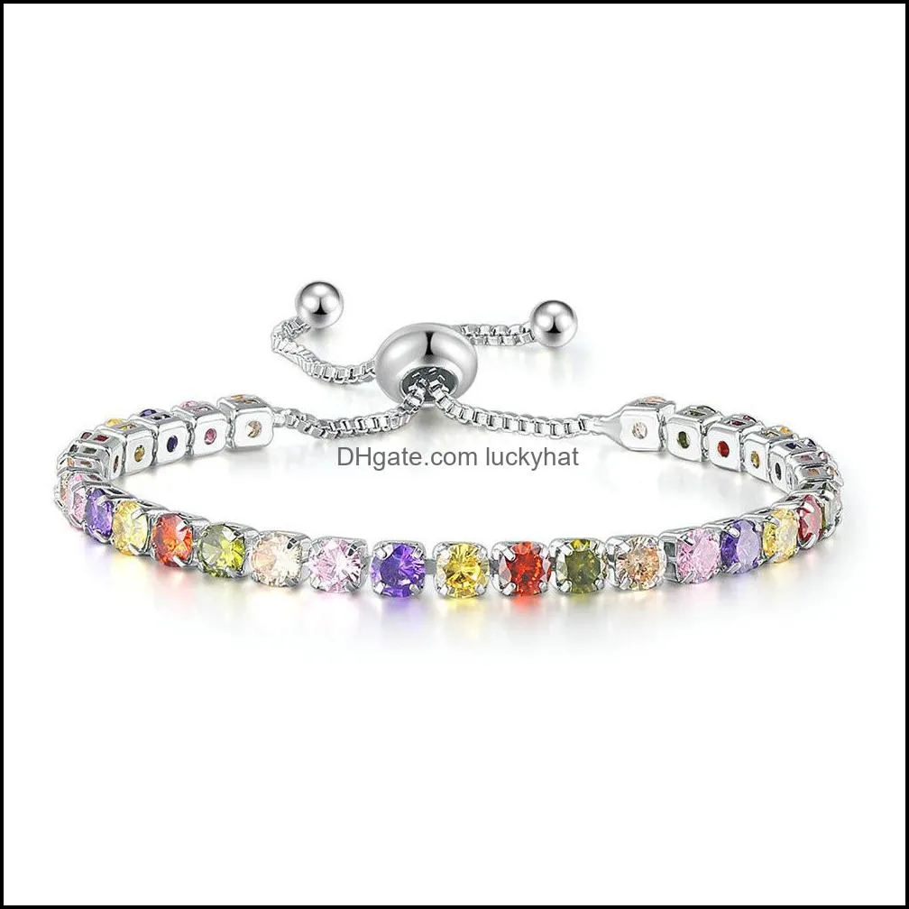 popular european and american color zircon tennis bracelet womens diamond crystal birthday bracelet