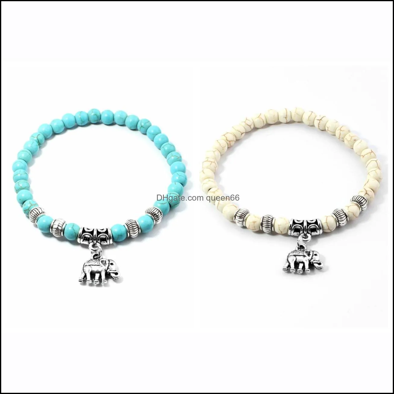 12pcs fashion natural stone beaded howlite turquoise elephant buddha beads yoga bracelet chakra crystal beads charms bracelets jewelry