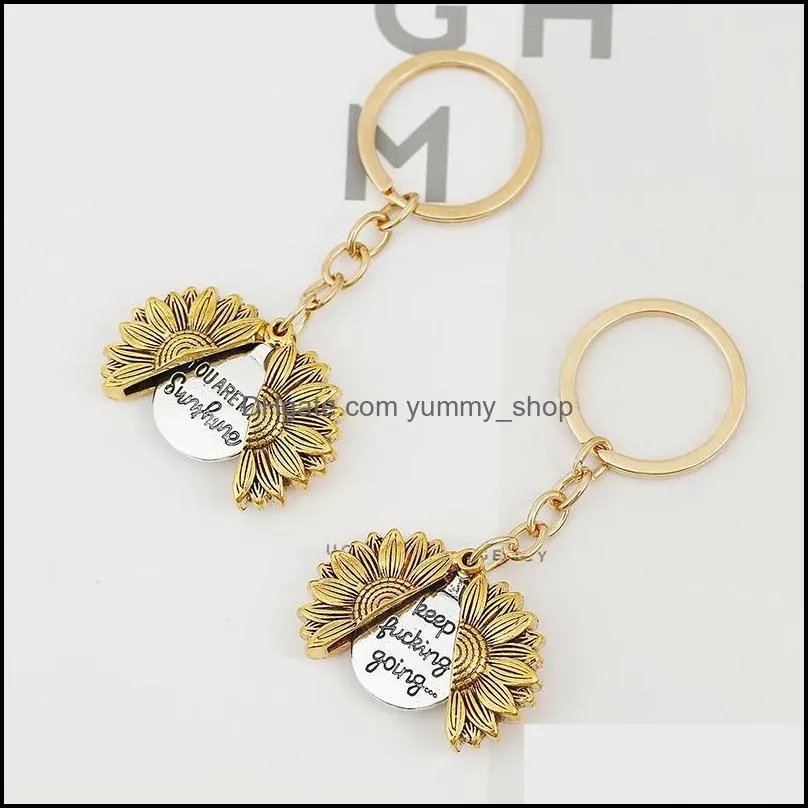 metal keychain pendant creative sunflower can open keychains luggage decoration key ring gift supplies