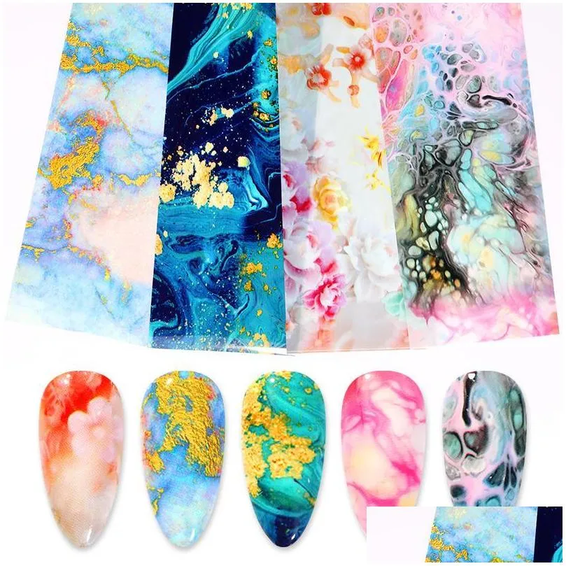 marble nail foil for manicuring uv gel polish sticker colorful flowers design transfer decal nail art decoration wraps