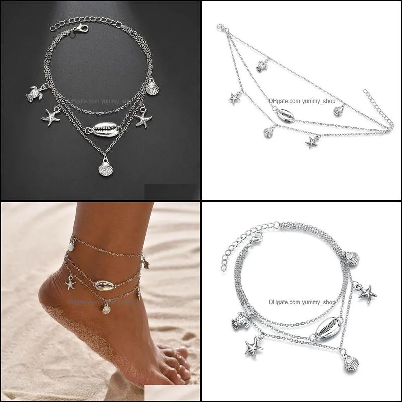 anklets bohemian anklet chain women shell seastar tortoise multi layer charm bracelet boho sandals foot jewelry