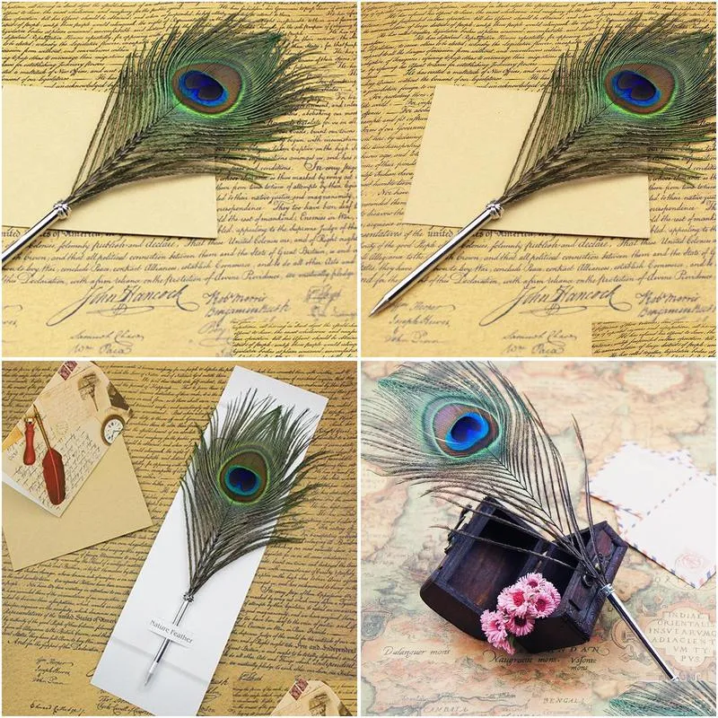 feather ballpoint pen color ink pen stationery peacock feathers shape pens for individuality student christmas birthday gift 11 inch