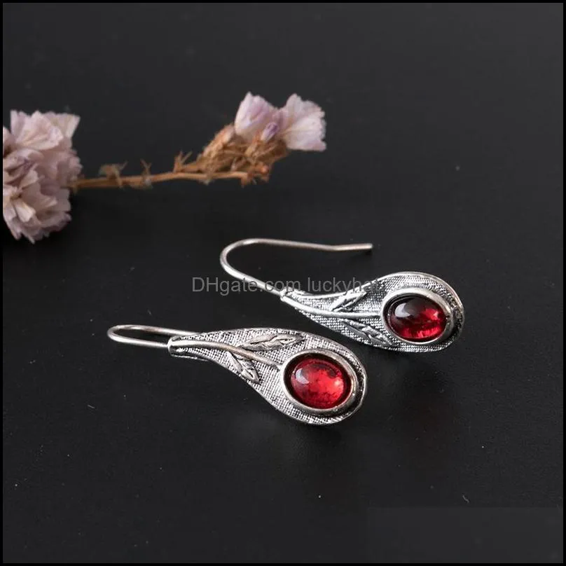 vintage dangle drop earrings for women flower dazzling ruby silver chandelier jewelry gift