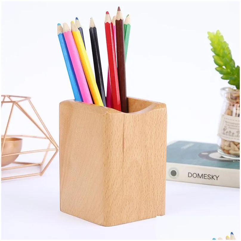 solid wood pen holder drawer organizers fashion desktop decoration simple office supplies storage box graduation gift wooden photo