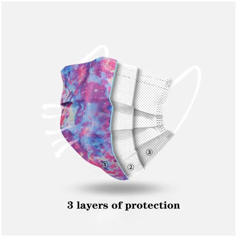 50pcs/box printed disposable face mask for adult 3layer independent packaging protective masks