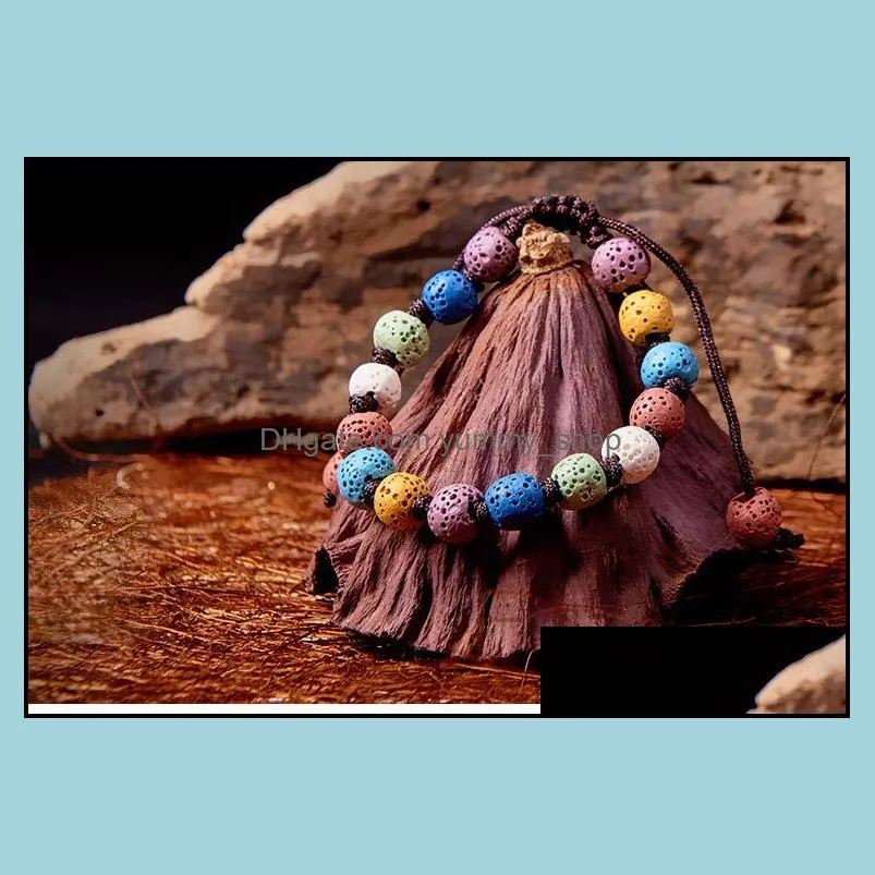 fashion bohemian colorful lava stone bead bracelet for women jewelry accessory essential oil diffuser bracelet