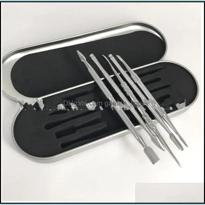 stainless steel smoke spoon suit dab cigarette digging scoop tools portable smoking 5 piece set convenient 15kp g2