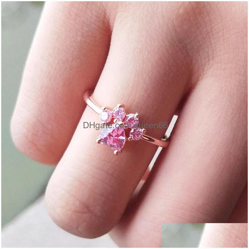 fashion jewelry adjustable cat footprint paw ring animal zircon ring