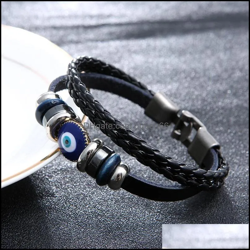 genuine leather bracelets for men vintage blue eye jewelry handwoven bracelet