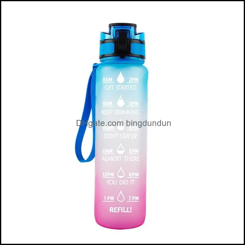 1000ml outdoor water bottle with straw sports bottles hiking camping plastic drink bottle bpa colorful portable plastic bottle