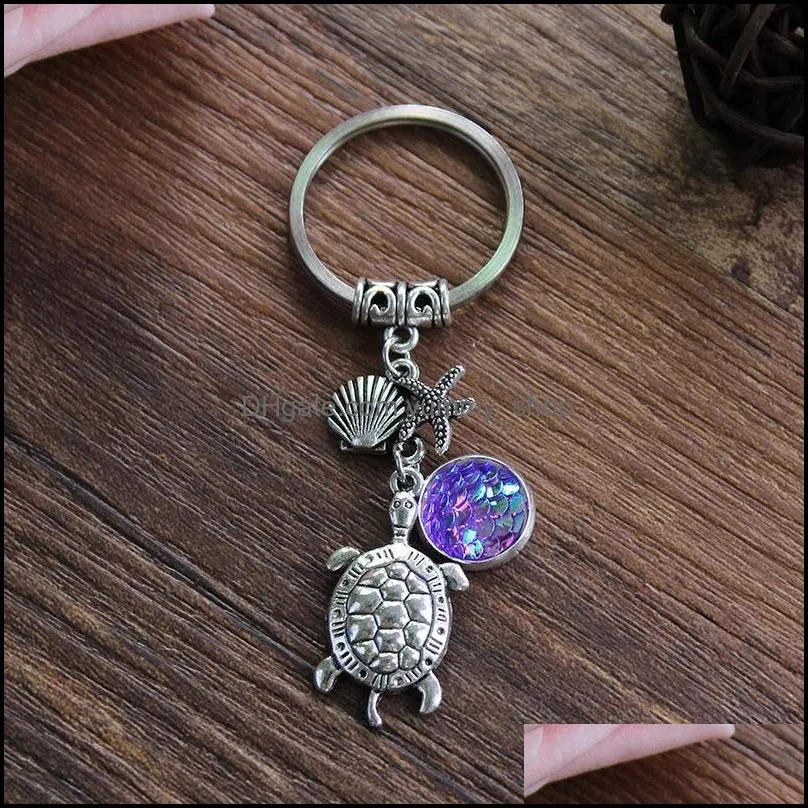 fashion drusy druzy keychain shell starfish mermaid tortoise key rings fish scale charms keychain bag car keyring jewelry for women