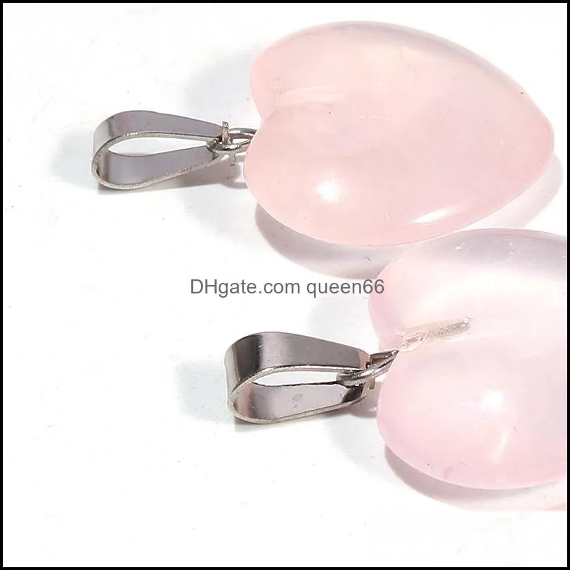 20mm heart rose quartz crystal stone pendant natural pink crystals bead pendants for jewelry making