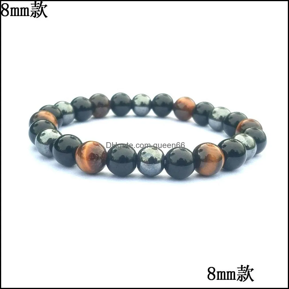 womens mens handmade classic black gallstone tiger eye obsidian 8mm mixed color bracelet bead bracelet