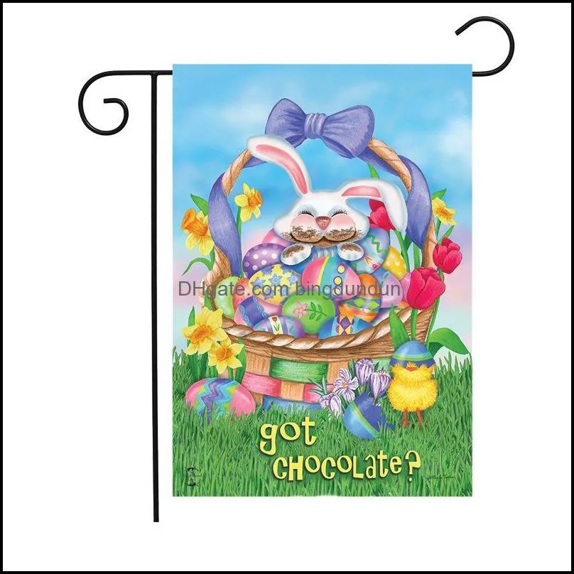 new47x32cm/19x13inch linen double sided easter garden flag rabbit printed banner happy easter eggs bunny home outside yard seaway