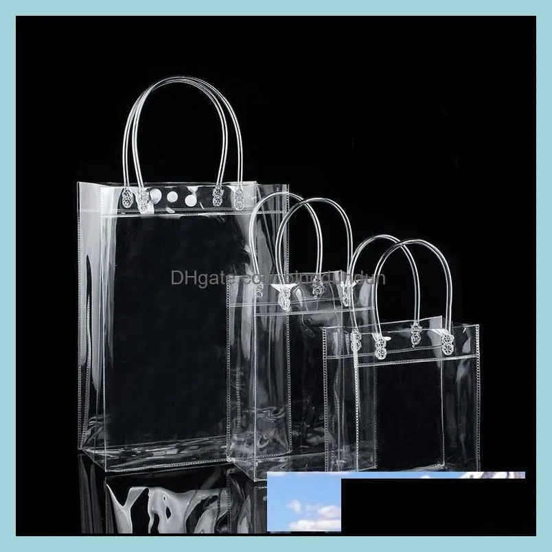 10pcs pvc plastic gift with handles plastic wine packaging bags clear handbag party favors bag fashion pp with button