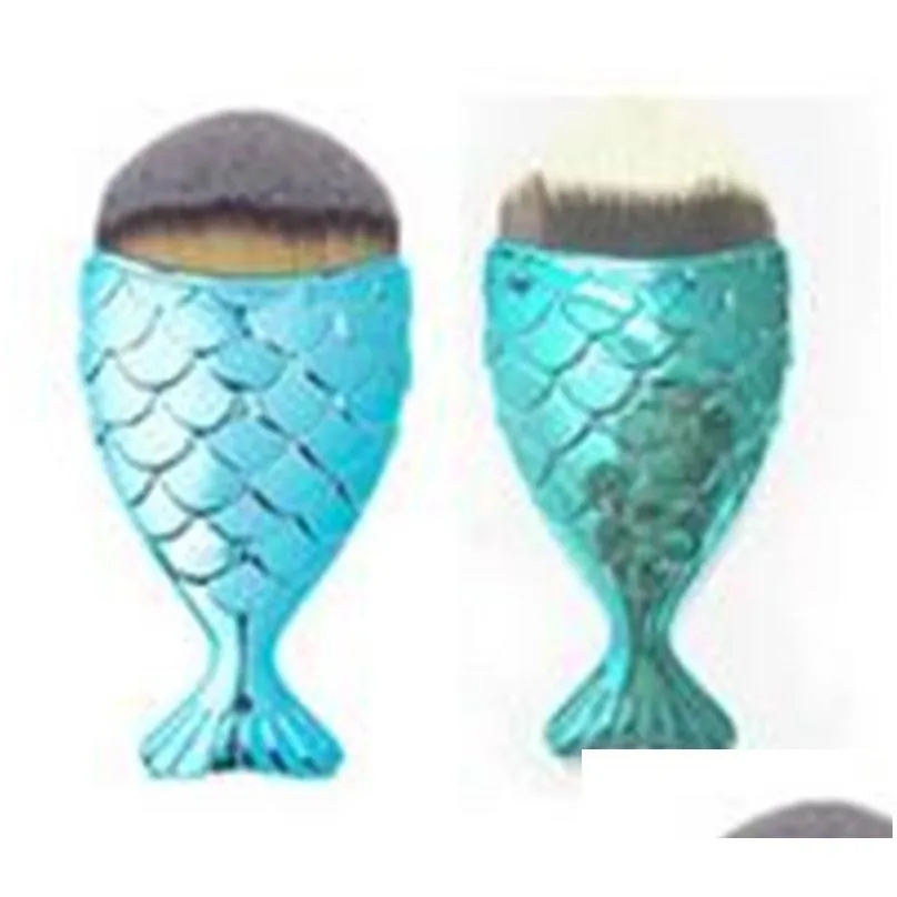 mermaid fish oval brushes with cap foundation face gold cosmetics blush powder makeup sets 6 colors