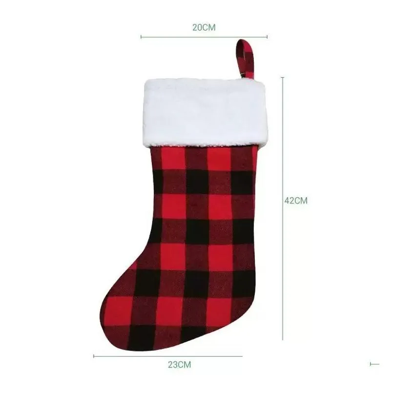 christmas home decoration new year gift xmas candy bag red black  plaid christmas stocking for kids