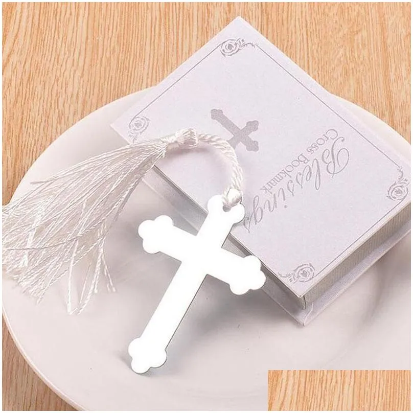 blessings silver cross bookmark with tassel wedding baby shower baptism party favors gifts shipping za4414