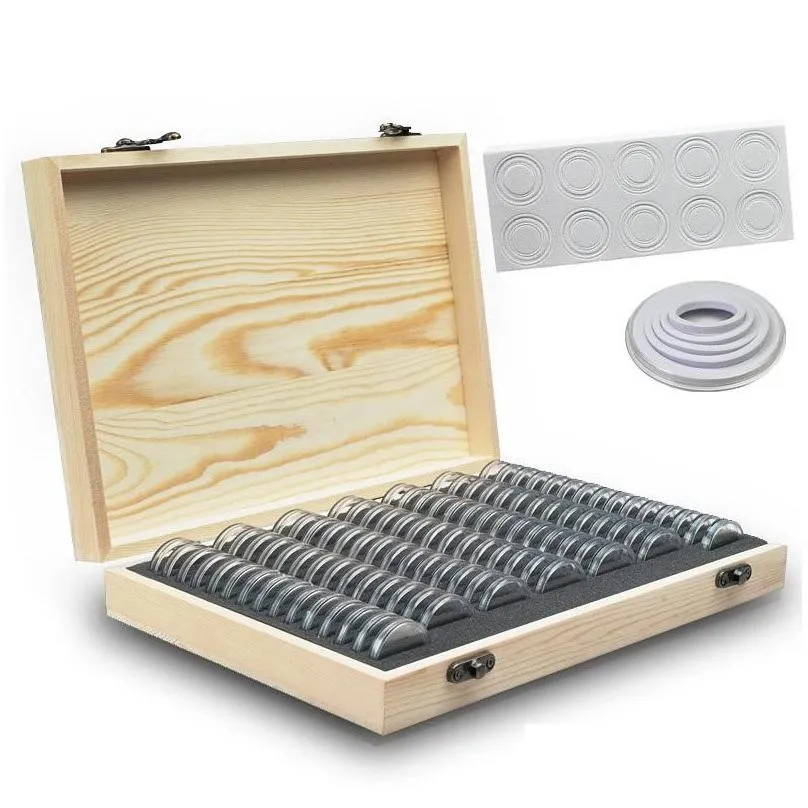 100pcs/set coin storage box adjustable antioxidative wooden commemorative coin collection case container with adjustment pad lx3119