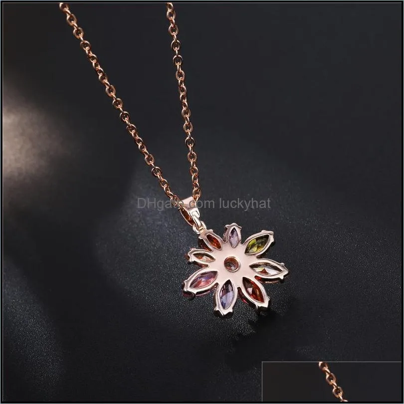 wholesale new environmental protection copper plated rose gold diamond necklace flower 3a zircon necklace pendant female