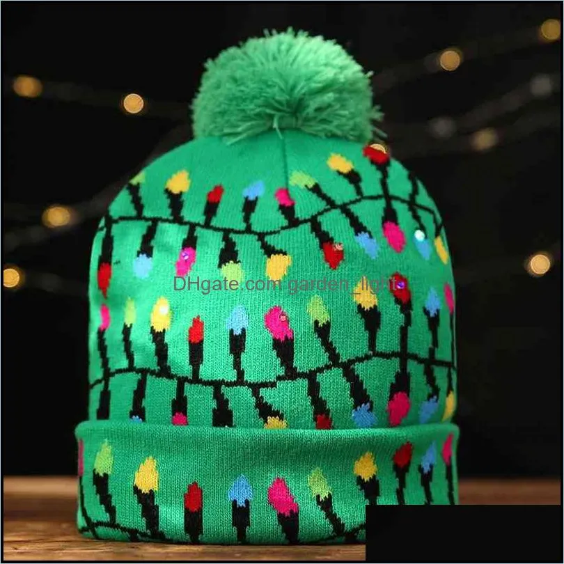 led christmas knitted beanie hat sweater xmas light up cartoon patteren knitte glowing santa hats gift adult children vtmhp0845