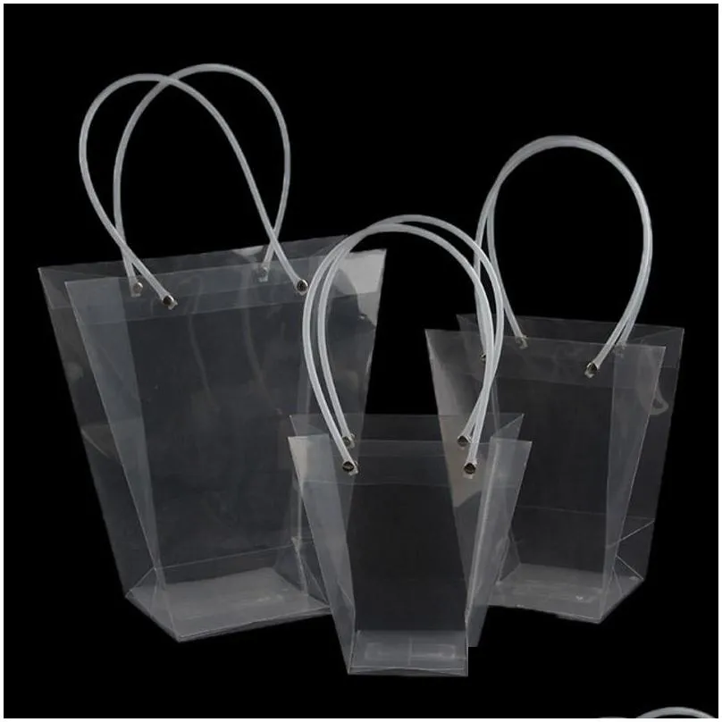 trapezoidal waterproof transparent gift bag plastic pvc flower shop packaging bag party holiday flower bags lz1731