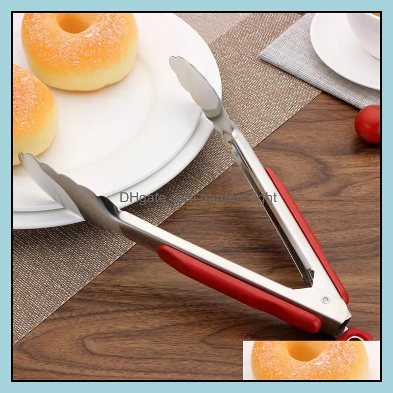 modern kitchen use silicone handle tongs durable 9/12/14 inches stainless steel kitchen food tongs