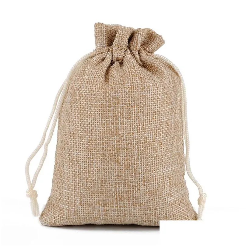 mini pouch jute bag linen hemp small drawstring bags ring necklace jewelry pouches wedding favors gift packaging