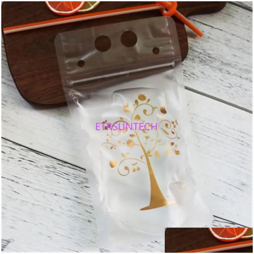 450 ml 7 style plastic drink packaging bag pouch for beverage juice milk coffee with handle and holes for straw lx0608