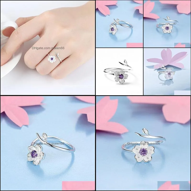 elegant fashion sakura princess engagement rings for bride jewelry romantic cherry blossom zircon lady silver rings