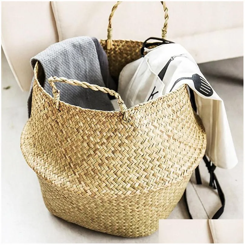 bamboo storage pure handmade basket foldable planter multifunctional laundry strawwork wicker rattan seagrass garden flowerpot