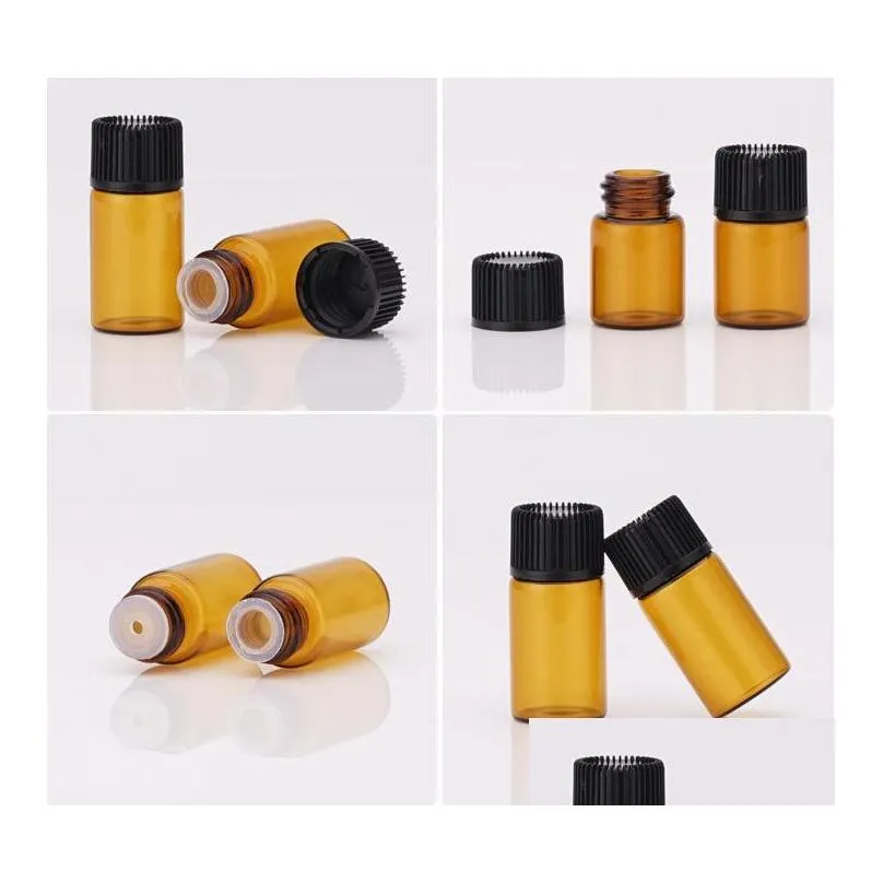 dhs 1ml 2ml 3ml 5ml small amber glass sample bottle vials with orifice reducer black cap for aromatherapy essential oils sn3187